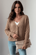 Openwork Button Up Long Sleeve Cardigan - CELIVINE
