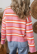 Striped Button Down Long Sleeve Cardigan - CELIVINE