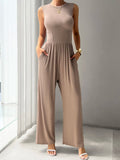 Devine Round Neck Sleeveless Wide Leg Jumpsuit - CELIVINE