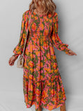 Smocked Floral Print Long Sleeve Maxi Dress - CELIVINE