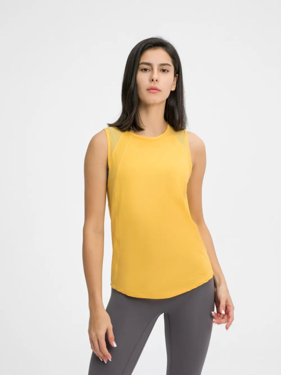 Cutout Back Round Neck Active Tank - CELIVINE