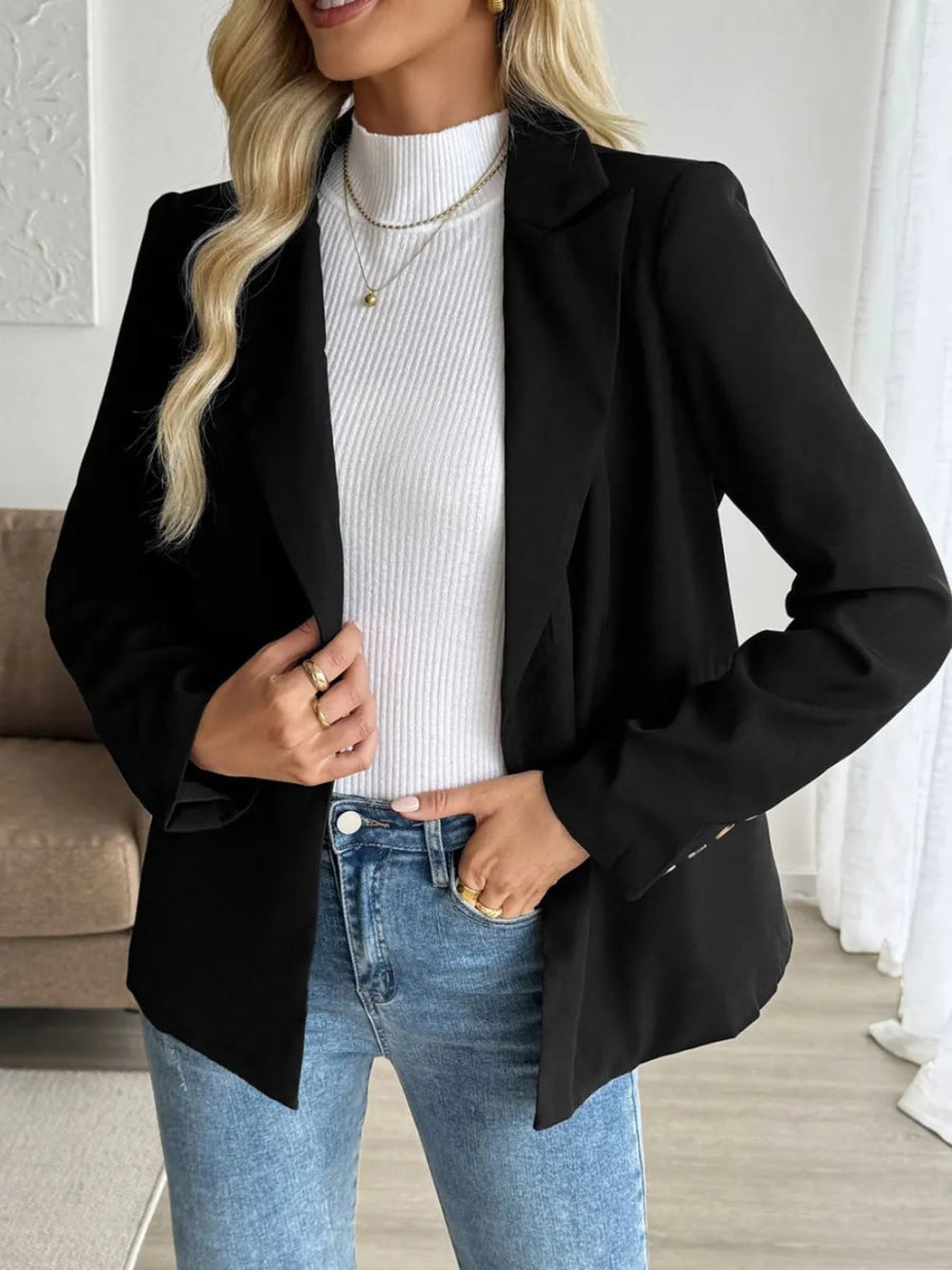 Perfee Lapel Collar Long Sleeve Blazer - CELIVINE