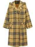 Plaid Double - Breasted Long Sleeve Longline Coat - CELIVINE