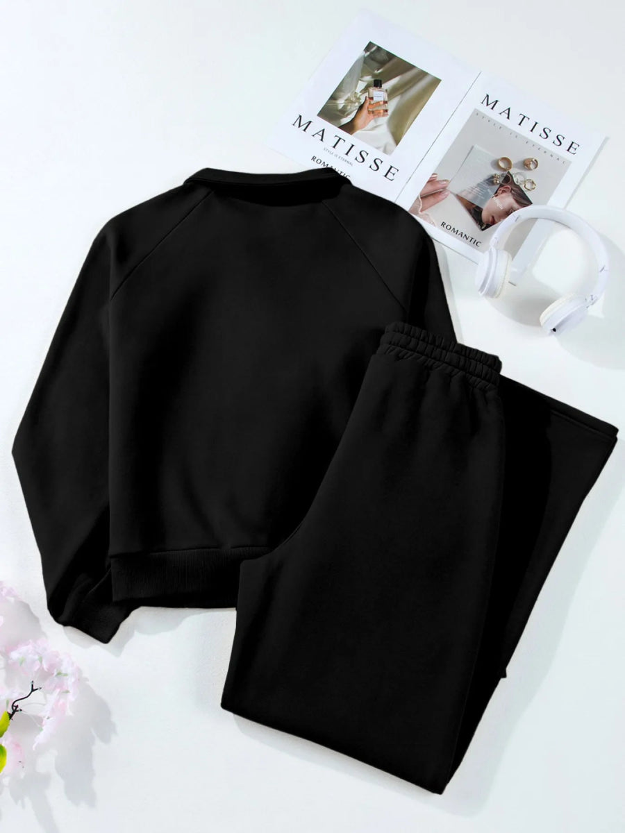 Collared Sweatshirt and High Waist Pants Active Set - CELIVINE