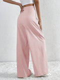 V - Waisted Ruched Front Wide Leg Pants - CELIVINE