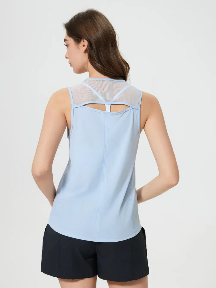 Cutout Back Round Neck Active Tank - CELIVINE