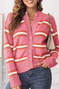 Striped Button Down Long Sleeve Cardigan - CELIVINE