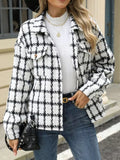 Plaid Button Up Long Sleeve Jacket - CELIVINE