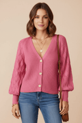 Openwork V - Neck Button Up Cardigan - CELIVINE