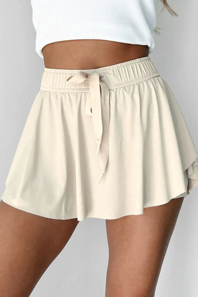 Drawstring High Waist Lined Active Skorts - CELIVINE