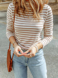 Striped Textured Knit Long Sleeve Tee - CELIVINE
