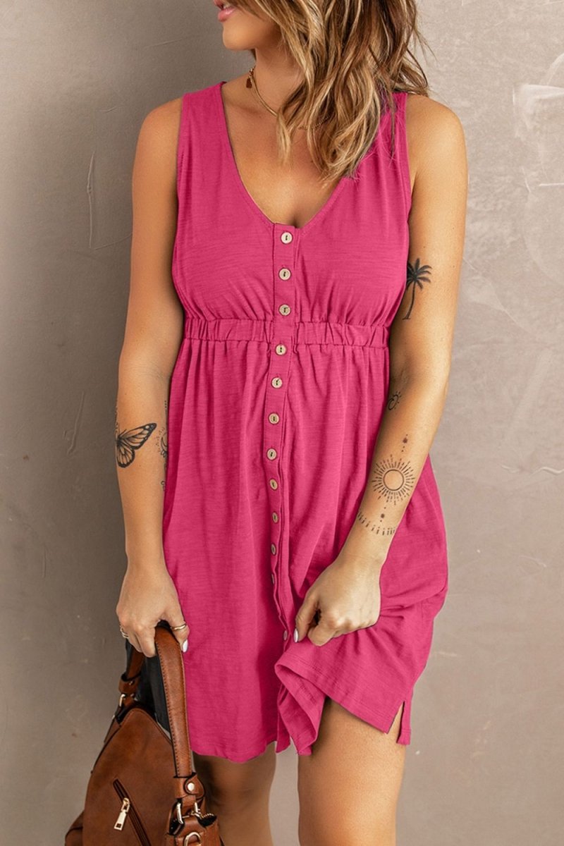 Sleeveless Button Down Mini Magic Dress - CELIVINE