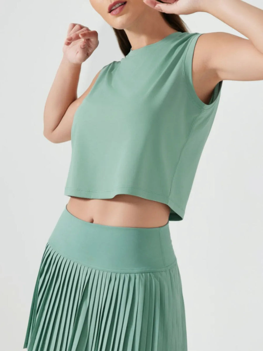 Round Neck Cropped Active Tank - CELIVINE