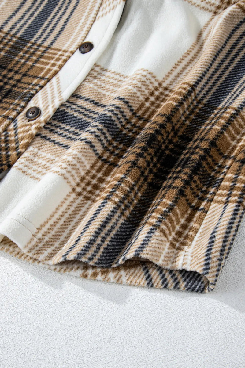 Plaid Button Up Long Sleeve Shacket - CELIVINE