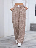 Plaid Wide Leg Casual Pants - CELIVINE