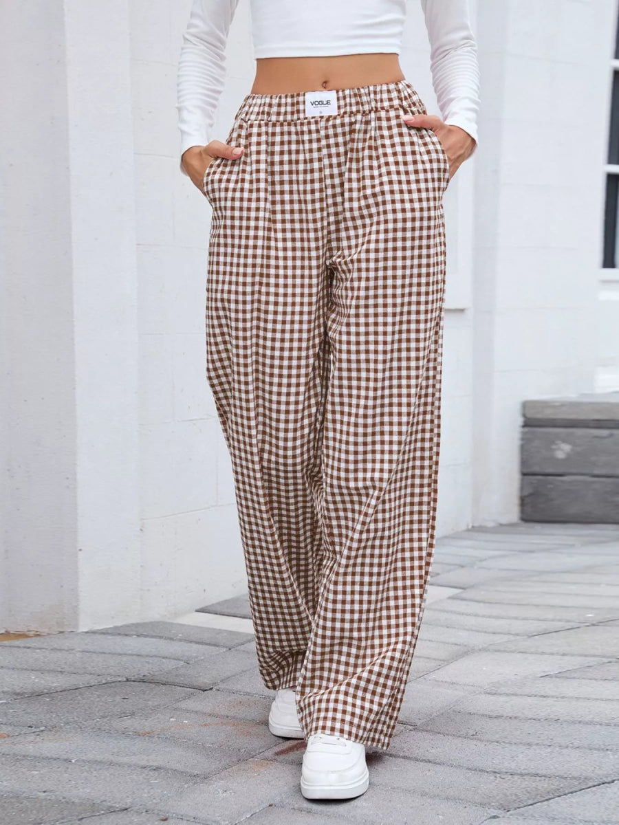 Plaid Wide Leg Casual Pants - CELIVINE