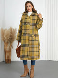 Plaid Double - Breasted Long Sleeve Longline Coat - CELIVINE