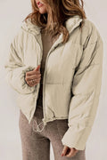 Zip Up Collared Neck Long Sleeve Winter Coat - CELIVINE