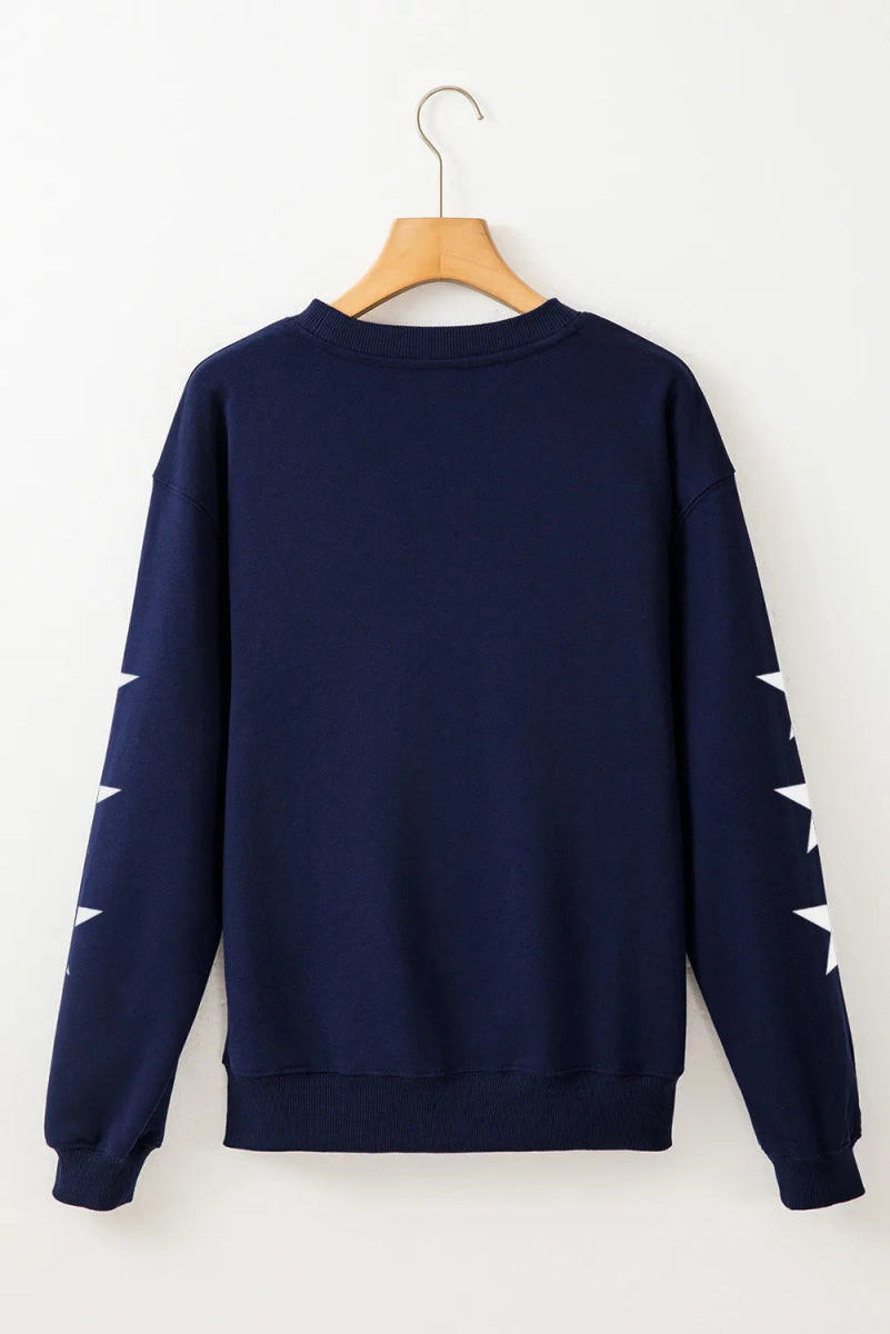GAME DAY Star Round Neck Long Sleeve Sweatshirt - CELIVINE