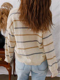 Striped Round Neck Drop Shoulder Sweater - CELIVINE