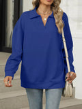 Johnny Collar Drop Shoulder Long Sleeve Sweatshirt - CELIVINE