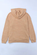 Waffle - Knit Drawstring Kangaroo Pocket Hoodie - CELIVINE