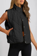 Snap Down Texture Vest Coat with Pockets - CELIVINE