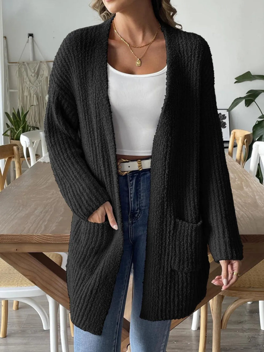 Open Front Long Sleeve Cardigan - CELIVINE