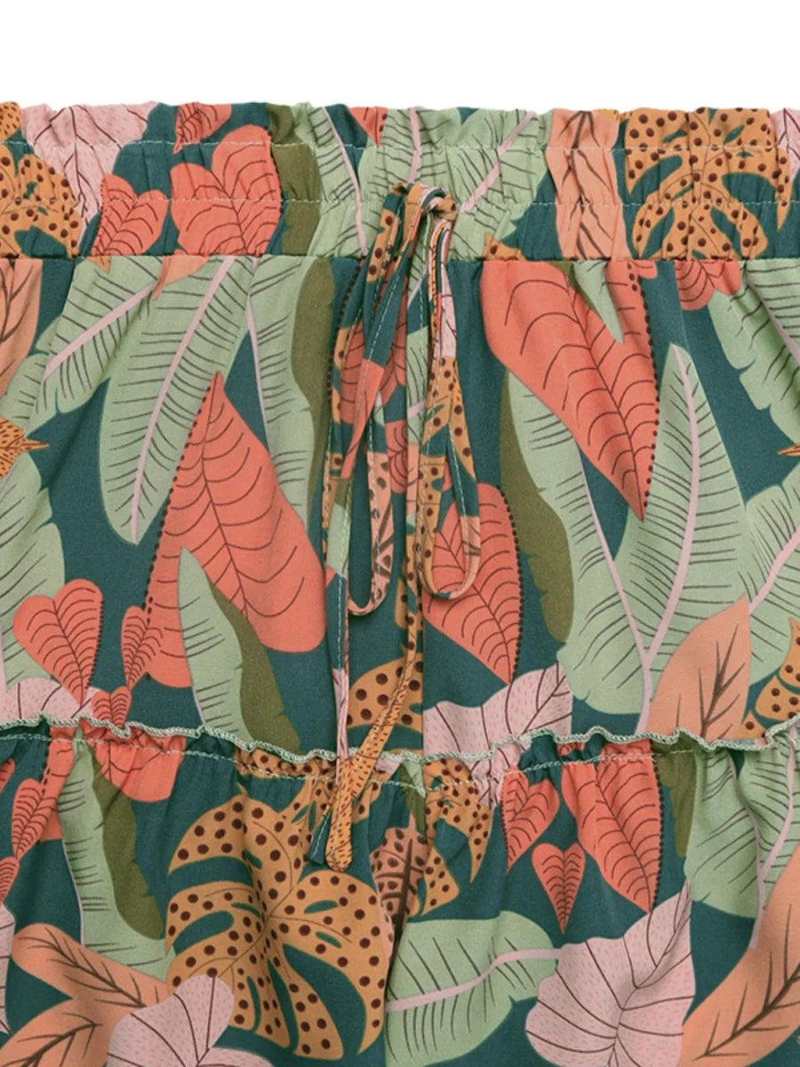 Tropical Print High Waist Shorts - CELIVINE