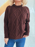 Cable Knit Long Sleeve Sweater - CELIVINE