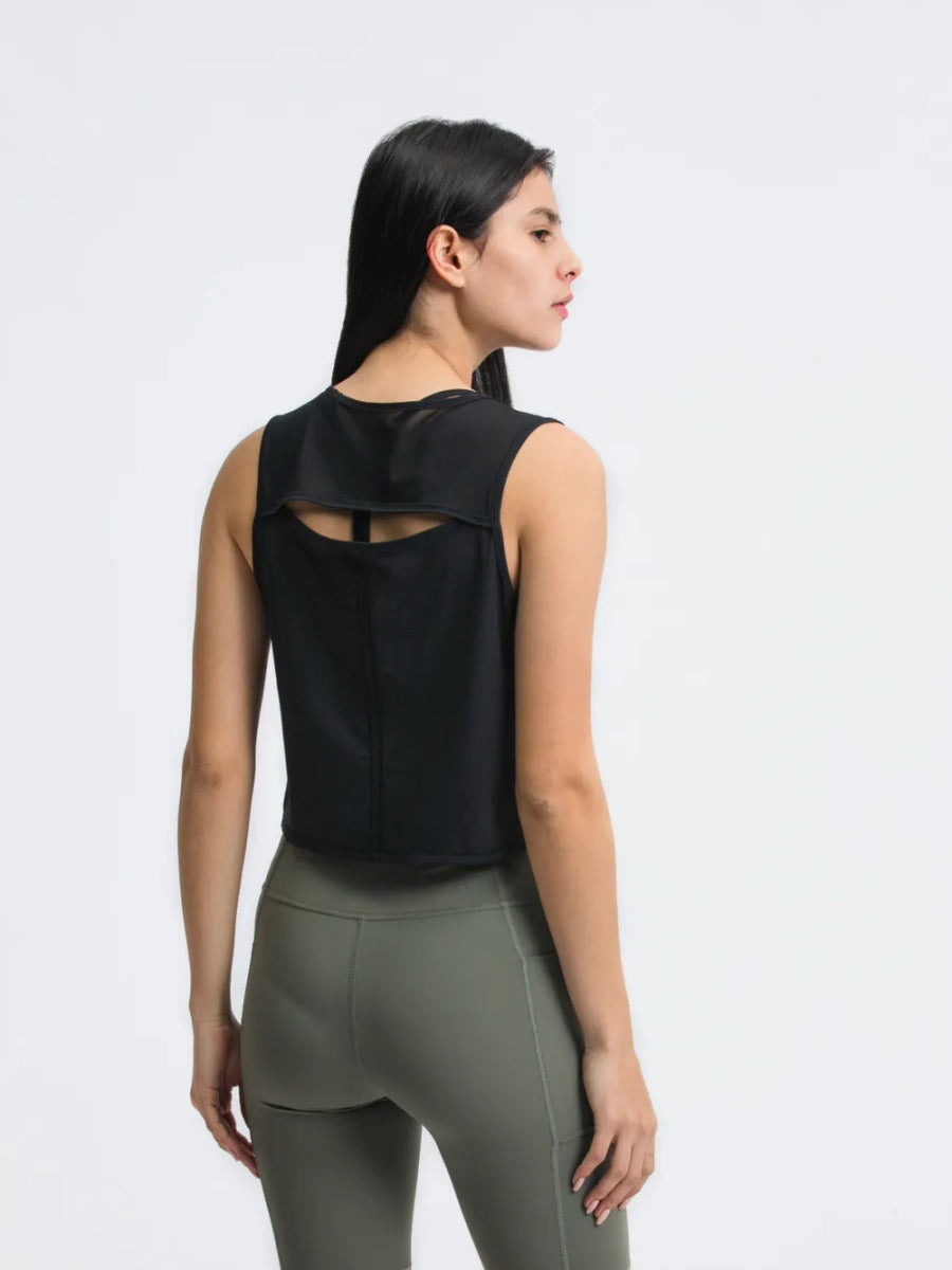 Round Neck Cropped Active Tank - CELIVINE