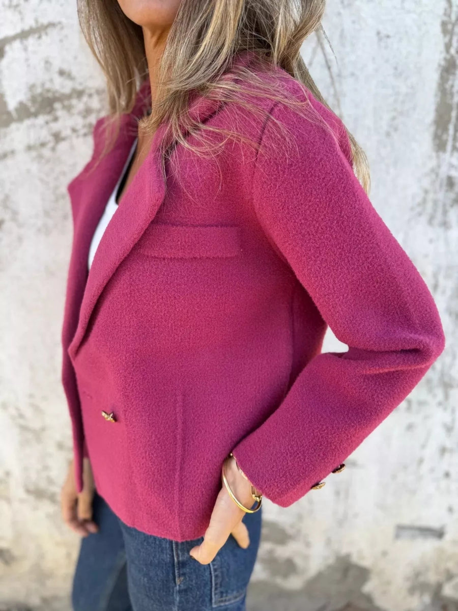 Full Size Double - Breasted Lapel Collar Blazer Plus Size - CELIVINE