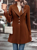 Collared Neck Long Sleeve Longline Coat - CELIVINE