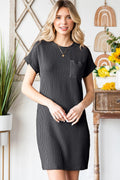 Ribbed Round Neck Short Sleeve Dress - CELIVINE