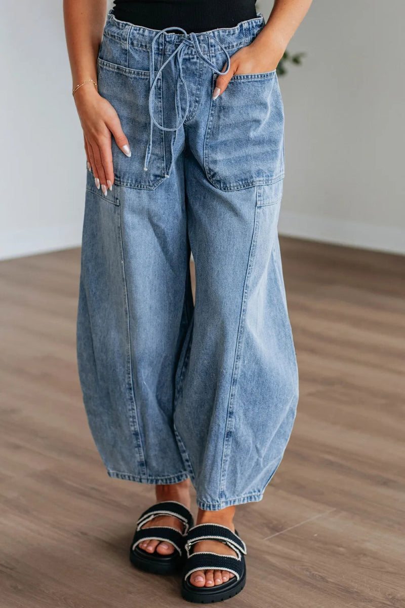 Wide Leg Drawstring Jeans - CELIVINE