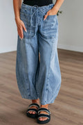 Wide Leg Drawstring Jeans - CELIVINE