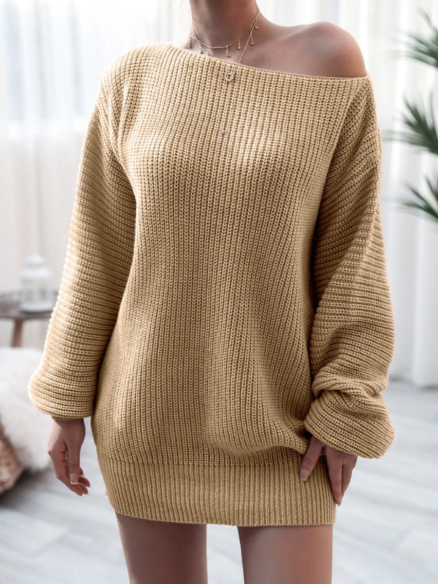 Rib - Knit Mini Sweater Dress - CELIVINE