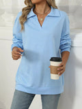 Johnny Collar Drop Shoulder Long Sleeve Sweatshirt - CELIVINE