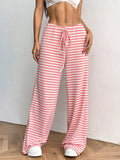 Striped Wide Leg Drawstring Pants - CELIVINE
