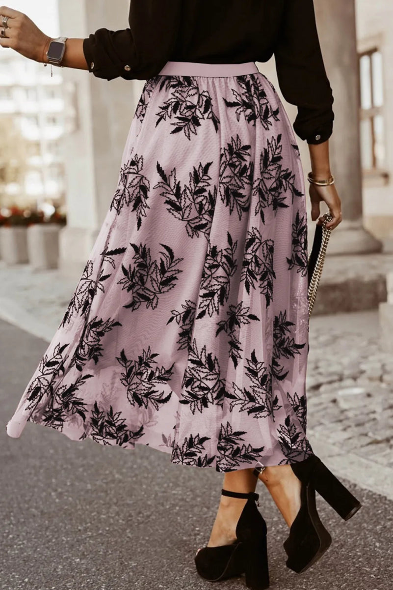 Embroidered High Waist Maxi Skirt - CELIVINE