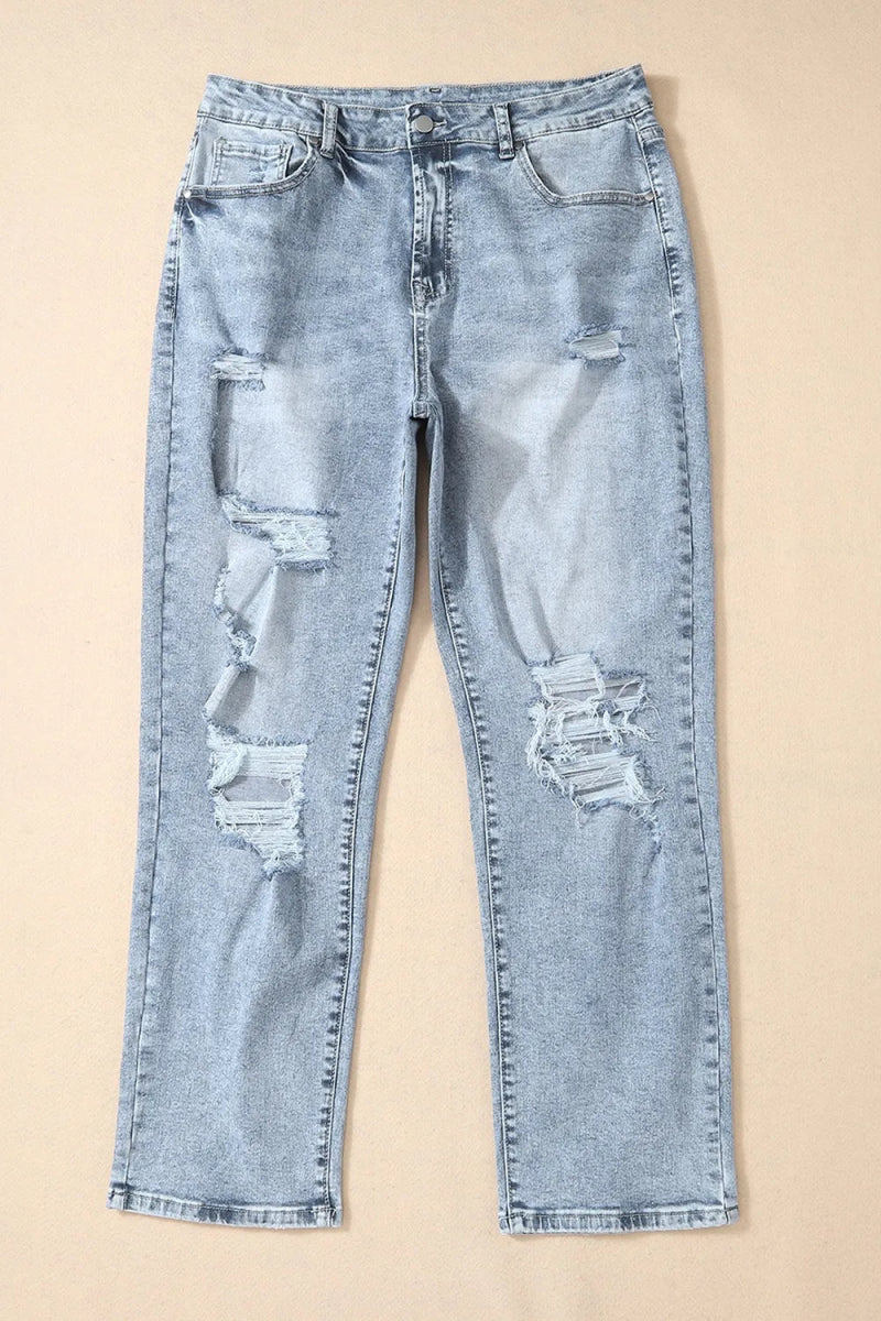 Distressed High Waist Jeans - CELIVINE