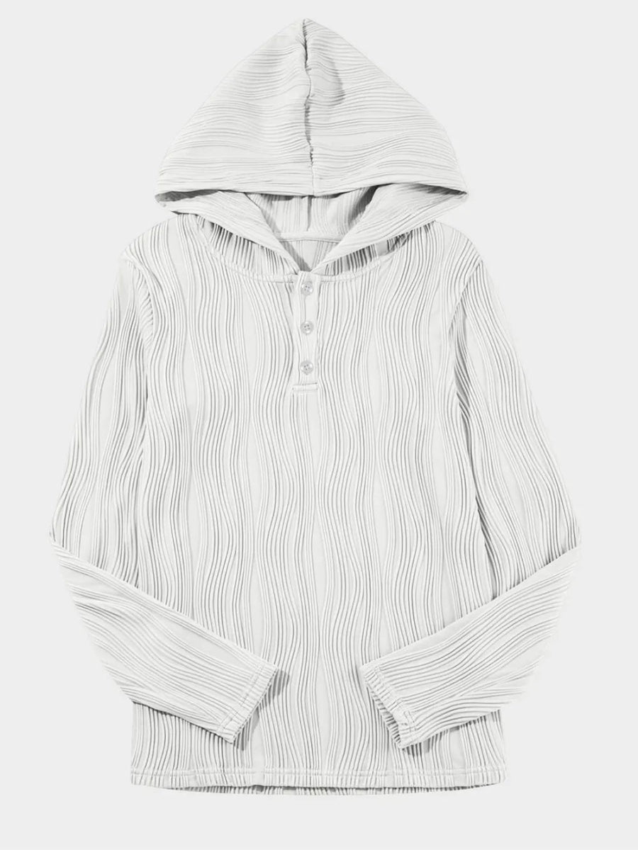 Textured Long Sleeve Hoodie - CELIVINE