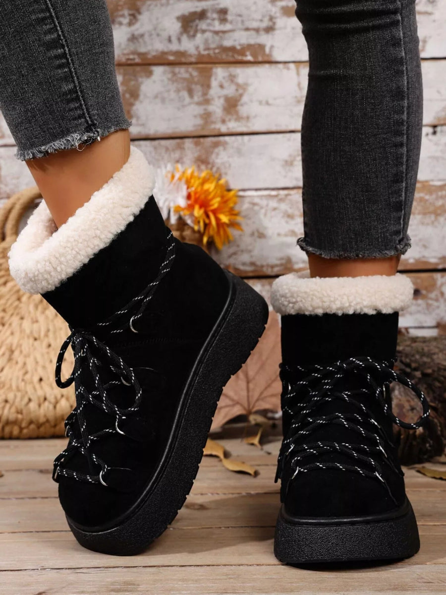 Round Toe Lace Up Platform Boots - CELIVINE
