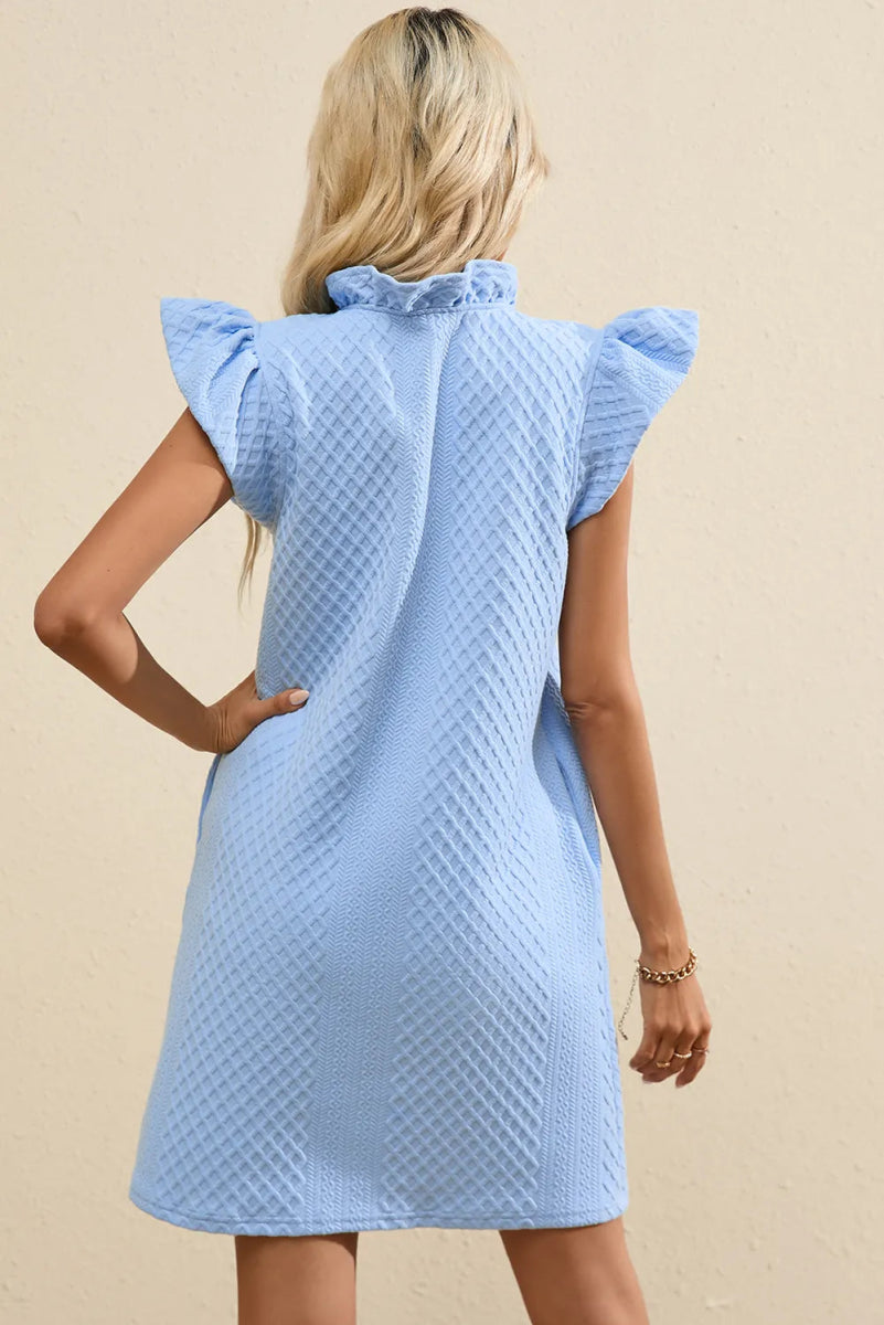 Ruffled V - Neck Cap Sleeve Mini Dress - CELIVINE