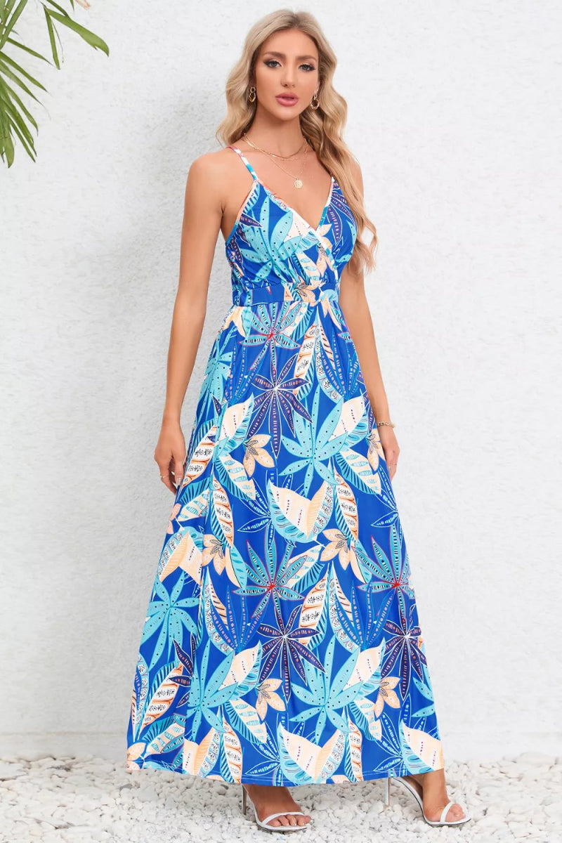 Printed Surplice Maxi Cami Dress - CELIVINE