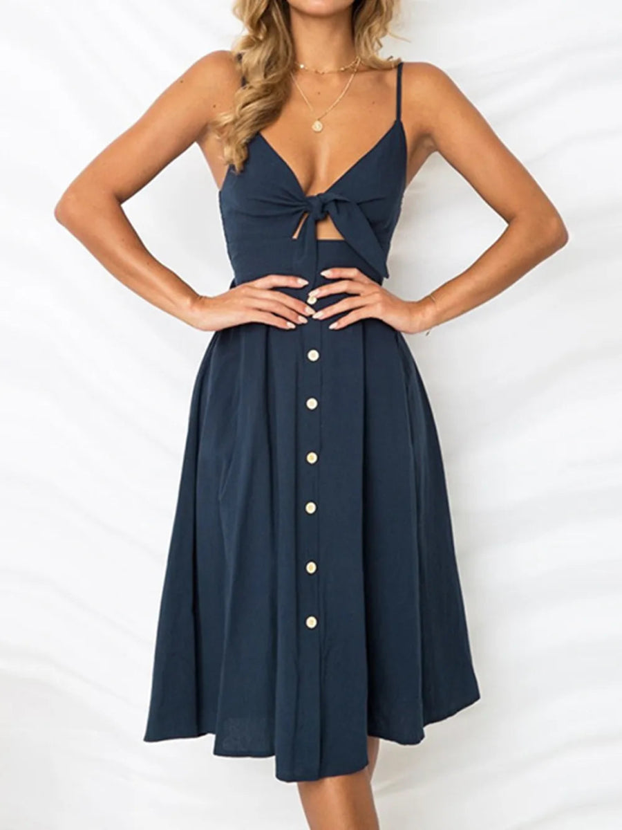 Cutout Smocked Sweetheart Neck Cami Dress - CELIVINE