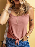 Full Size Ribbed Button Front Tie Hem Cami Tank Top Plus Size - CELIVINE