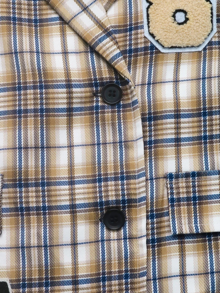 Number 87 Plaid Long Sleeve Blazer - CELIVINE