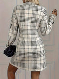 Houndstooth Button - Down Shirt Dress - CELIVINE