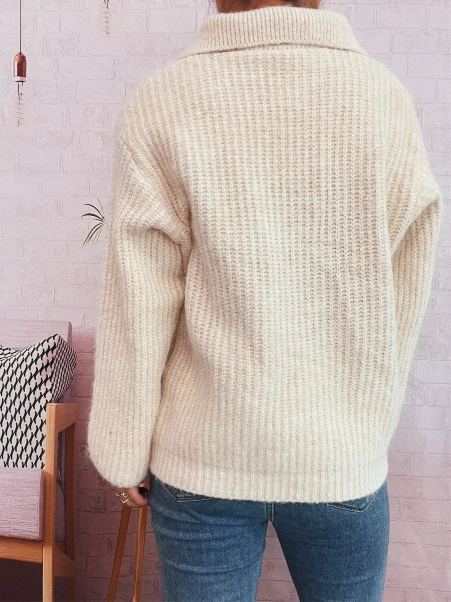 Lace Up Long Sleeve Sweater - CELIVINE